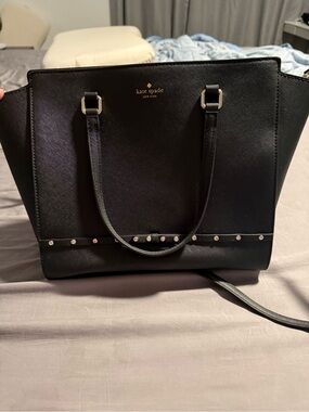kate spade black leather studded tote